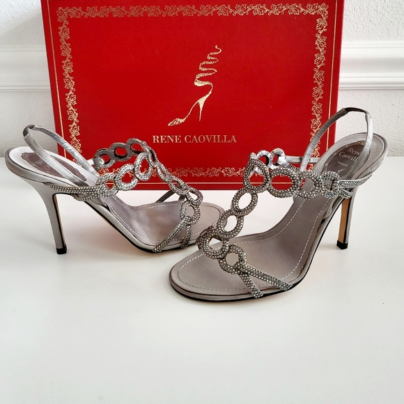 Rene Caovilla Shoes - Rene Caovilla Silver Embellished Heels - Size 37.5